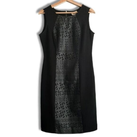 ECI New York Faux Leather Geometric Lasercut Panel Sheath Dress Sz 8 - Picture 2 of 13